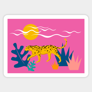 Walking Leopard Illustration ( pink background ) Sticker